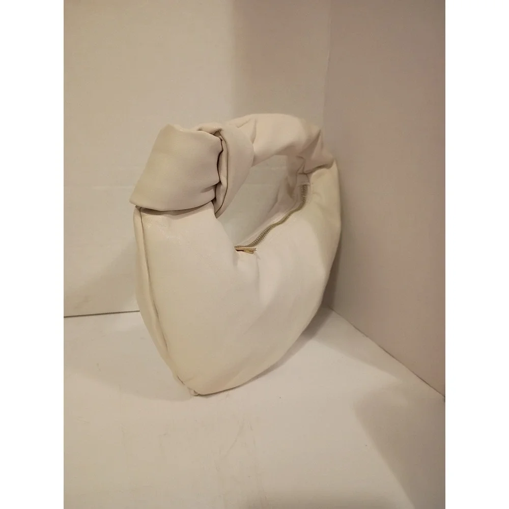 Melie Bianco Ivory Vegan Leather Knotted Hobo‎ Bag Cream Slouchy Handbag